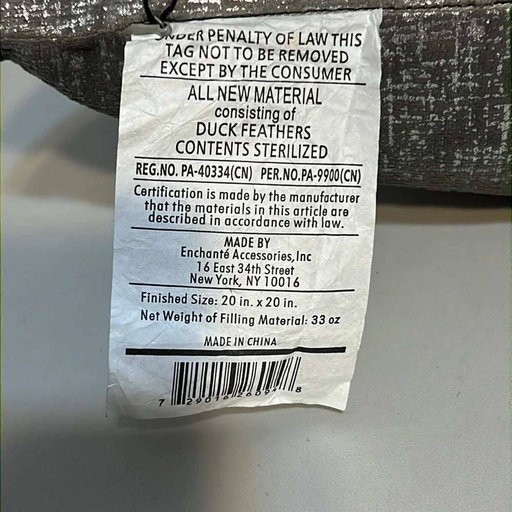 Sheffield Home Silver Metalic Pillow Size 20X20